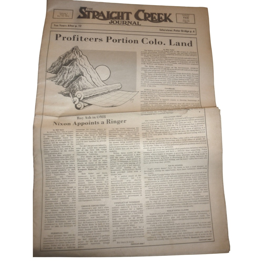 Vintage 1972 Straight Creek Journal‎ Denver Newspaper Joe Walsh Marygin Ad